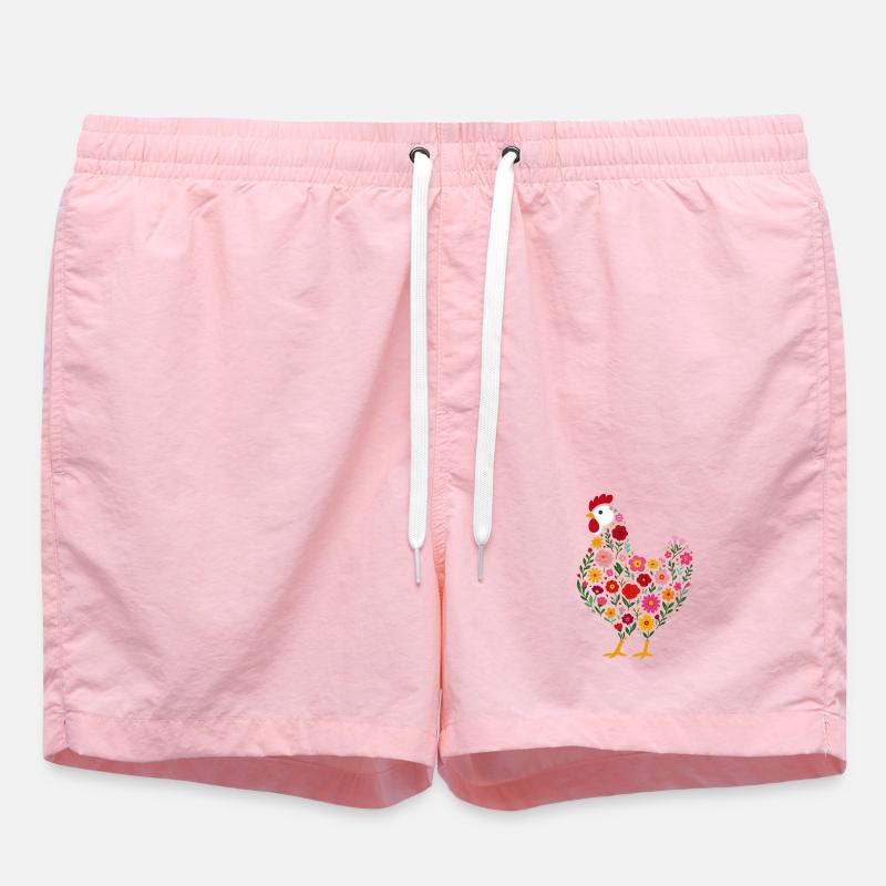 Chicken Chickens Flowers - Swim Trunks - pink