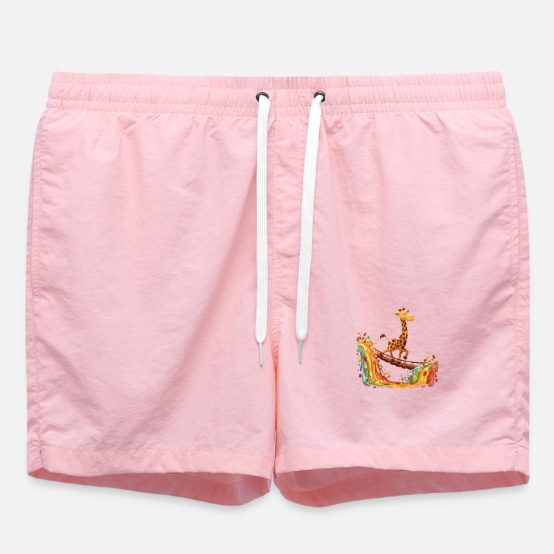 Giraffe on Rainbow Bridge - Swim Trunks - pink