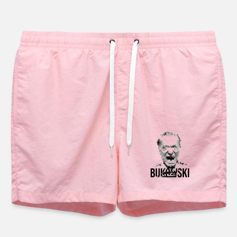 charles bukowski pixelated portrait design. - Swim Trunks - pink