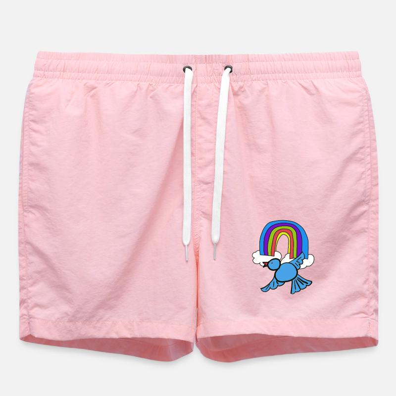 Rainbow Clouds Bird in the Sky - Swim Trunks - pink