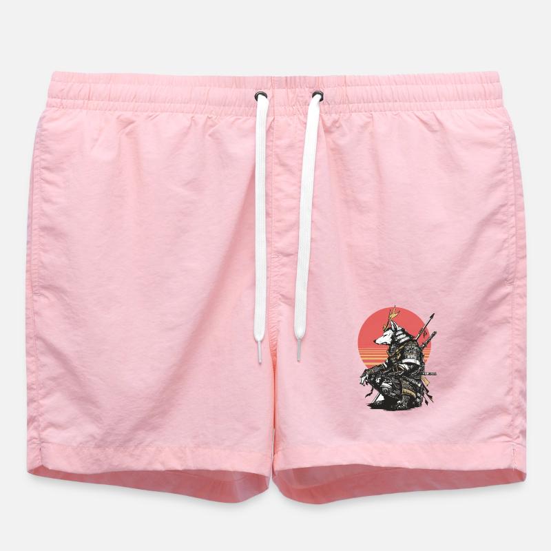 Wolf Samurai in Sunset Armor - Swim Trunks - pink