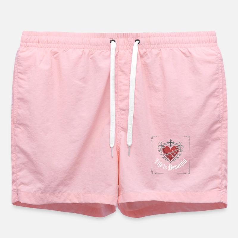 Barbed Heart Crown Tattoo Tee - Swim Trunks - pink