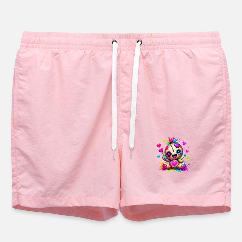Patchwork-Kuscheltier mit Neonherzen - Badeshorts - Pink