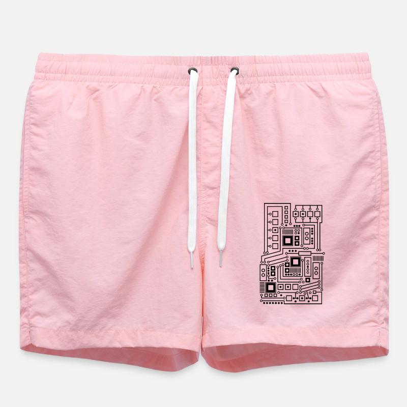 Circuit board pattern technique nerd - Swim Trunks - pink