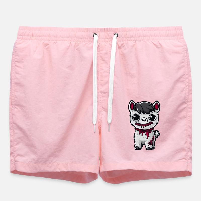 Alpaca Llama Halloween Comic Funny - Swim Trunks - pink