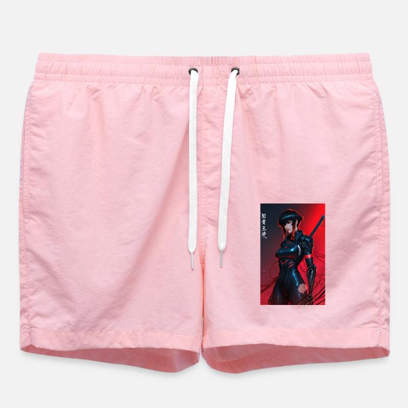 Samouraï cyberpunk câblé rouge avec Katana - Short de bain - rose