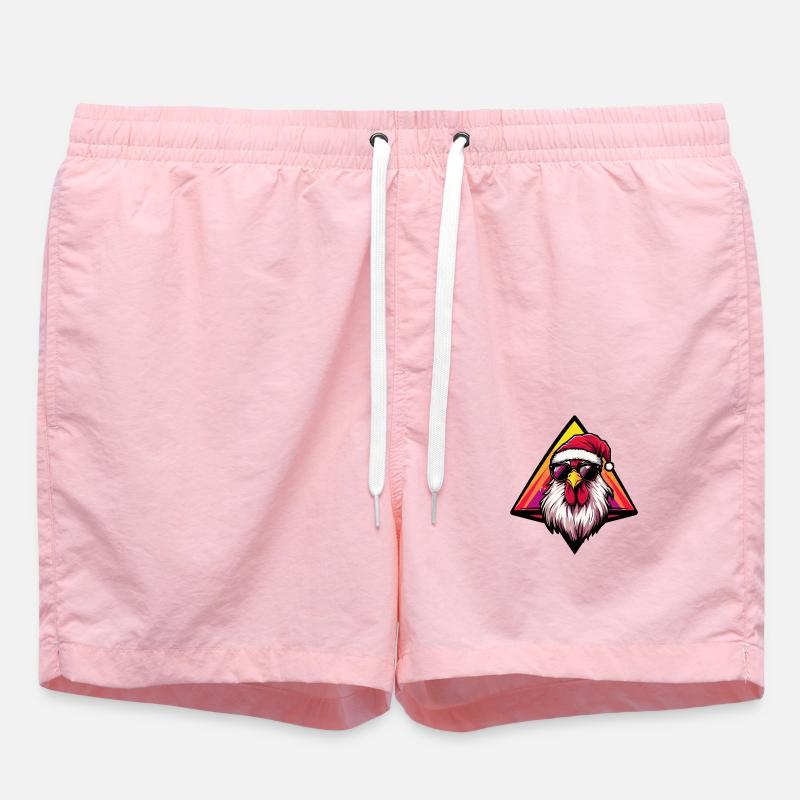 Rooster Christmas Cool - Swim Trunks - pink