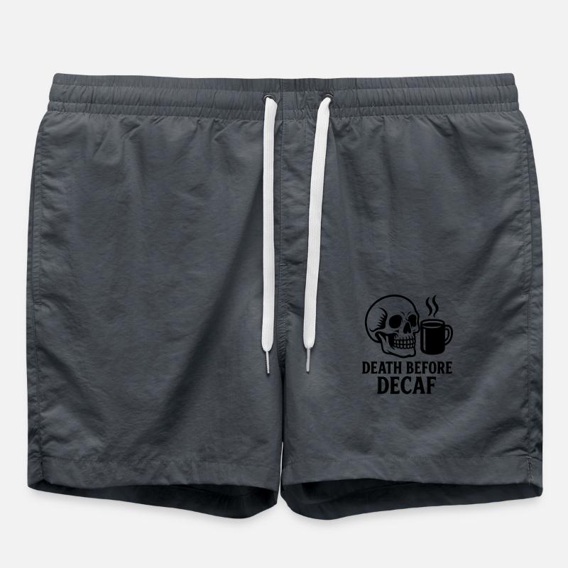 Death Before Decaf Skull, Coffee, Caffeine, Funny - Swim Trunks -