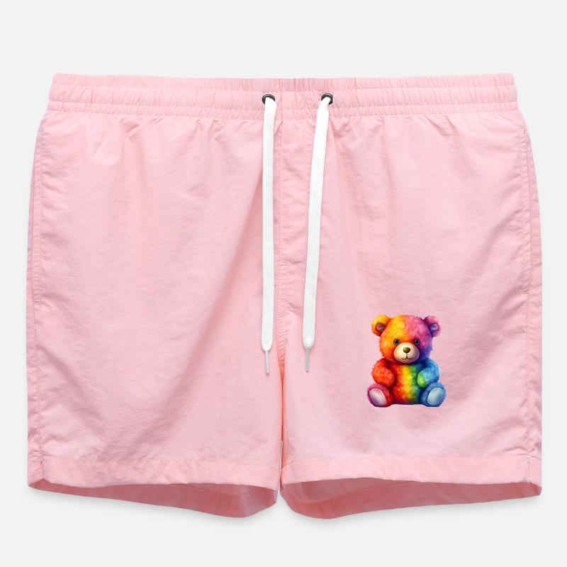 Rainbow Plush Bear Hug - Swim Trunks - pink