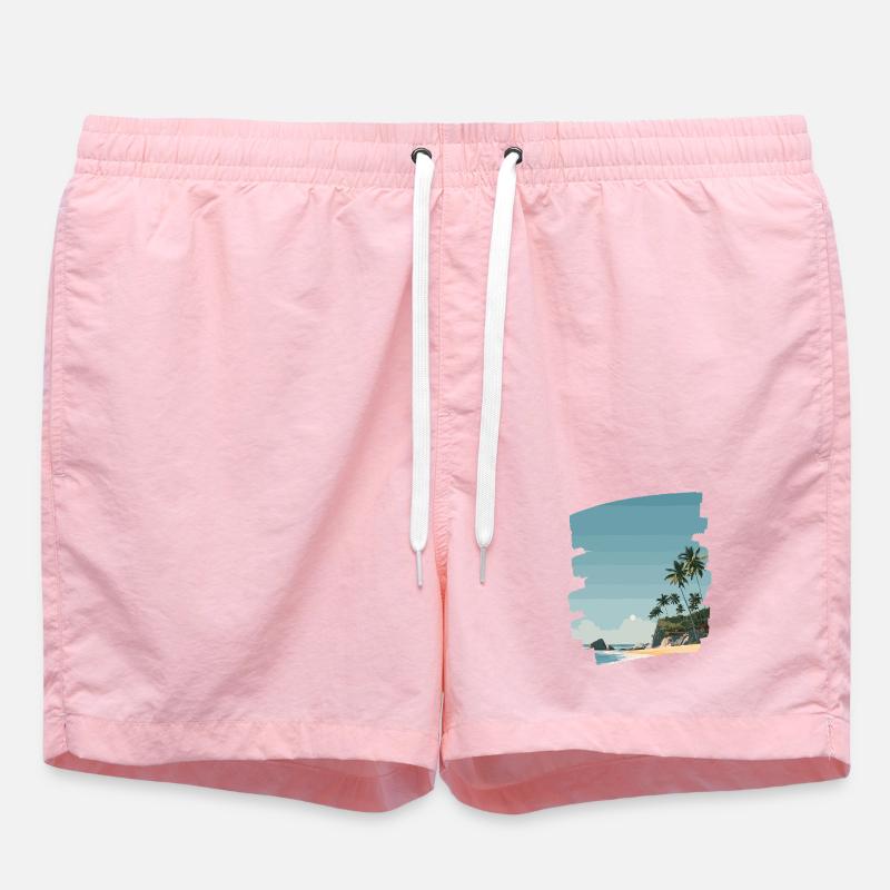 Sonnenuntergangsstrand mit Palmen - Badeshorts - Pink