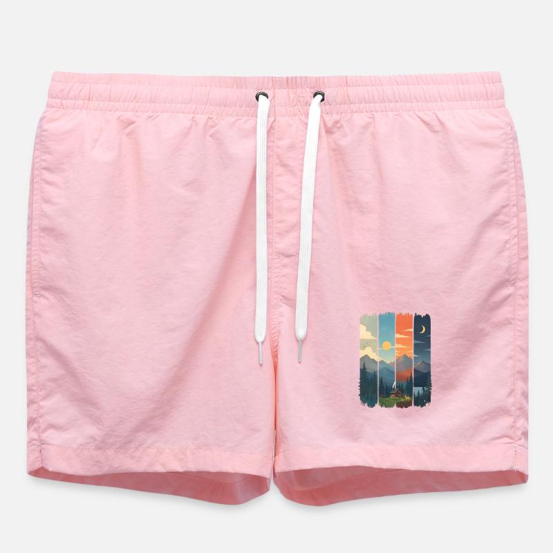 Horizons in four mountain panels - Swim Trunks - pink
