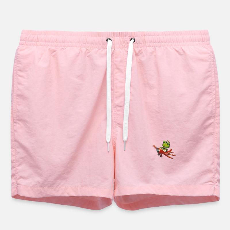 Pilot frog in a red plane - Swim Trunks - pink