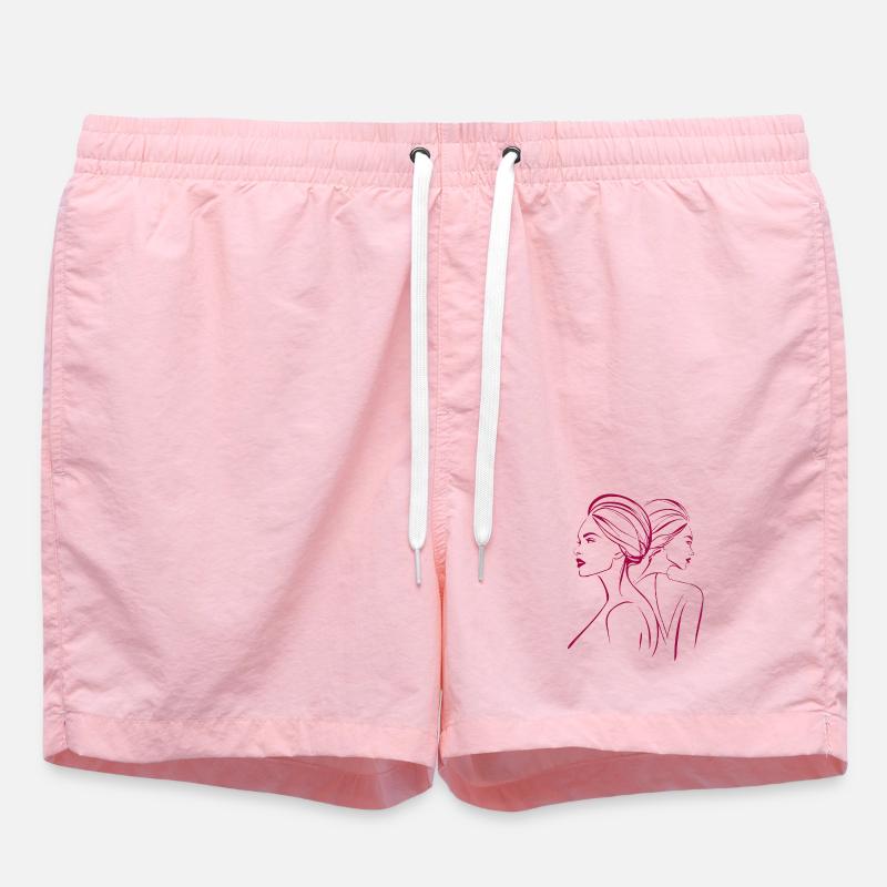 Minimalist Pink Line Art Women's Profile Elegant - Swim Trunks - pink