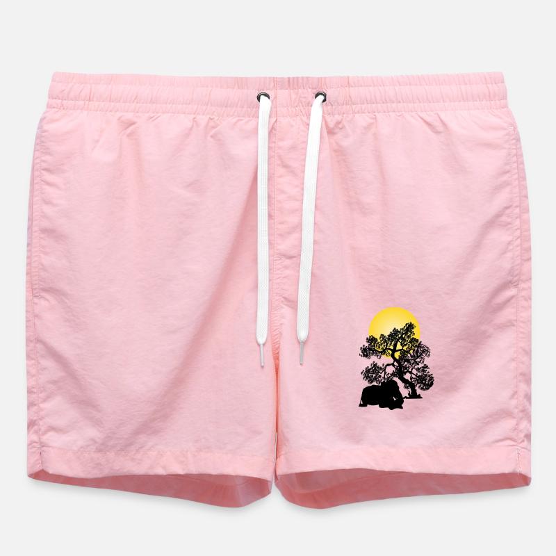 Yellow moon over tree silhouette - Swim Trunks - pink