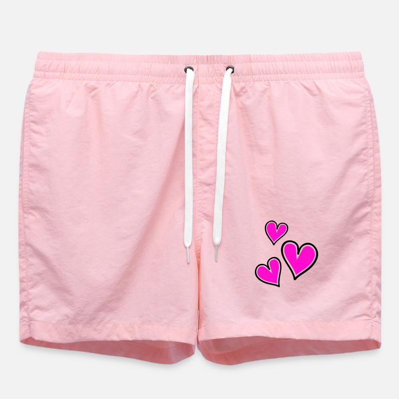 Bright Pink Heart Pattern - Swim Trunks - pink