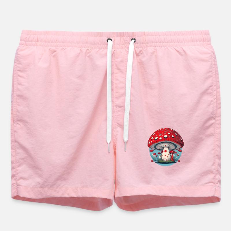 Red Mushroom - Toadstool - Lucky Mushroom - Swim Trunks - pink