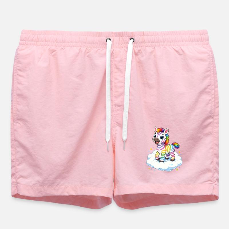Cute rainbow zebra on cloud kawaii - Swim Trunks - pink