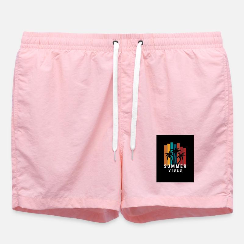 Summer vibes with palm trees and color blocks - Swim Trunks - pink