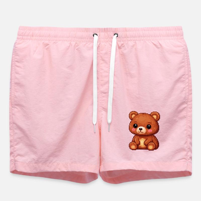 Teddy Bear Pixel Comic - Swim Trunks - pink
