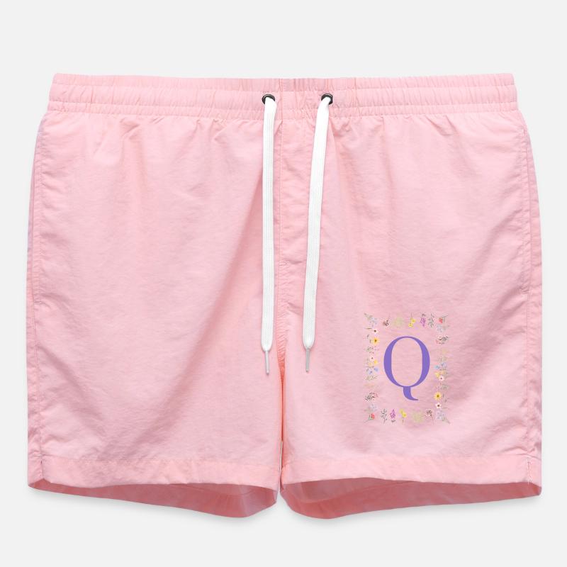 Monogram "Q", floral initials - Swim Trunks - pink