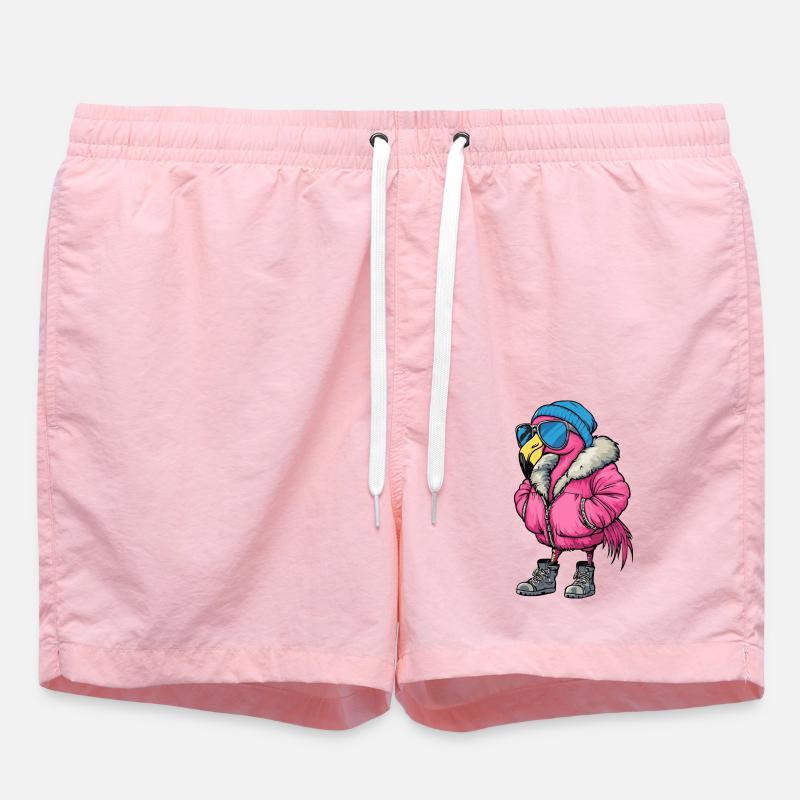 Flamingo Winter Comic - Badeshorts - Pink