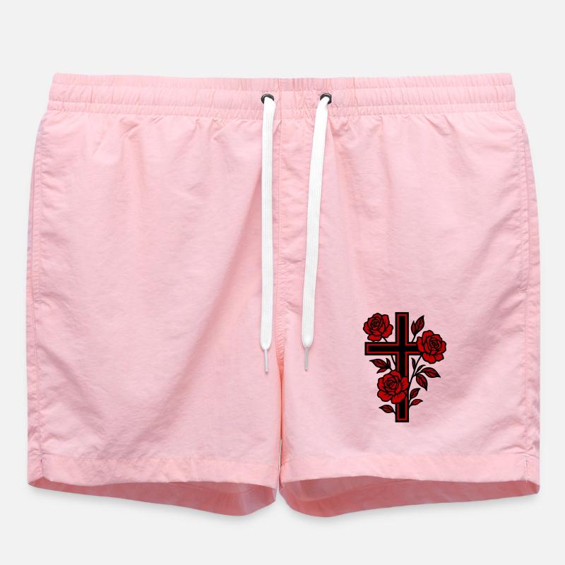 Fleurs à symbole de croix - Short de bain - rose