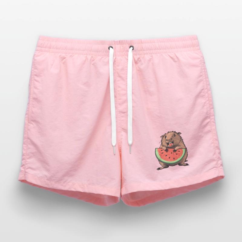 Capybara mangeant de la pastèque Short de bain