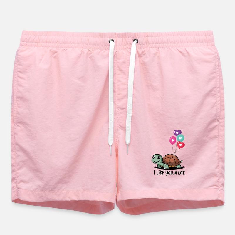 Turtle with Heart Balloons - Swim Trunks - pink