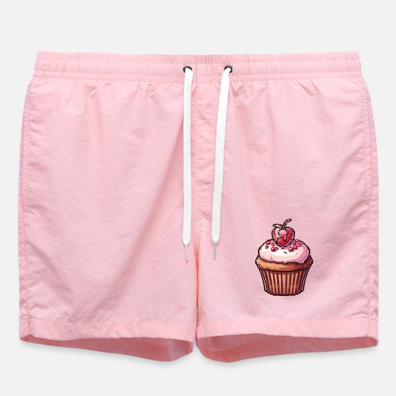 Retro Pixel Cupcake - Swim Trunks - pink