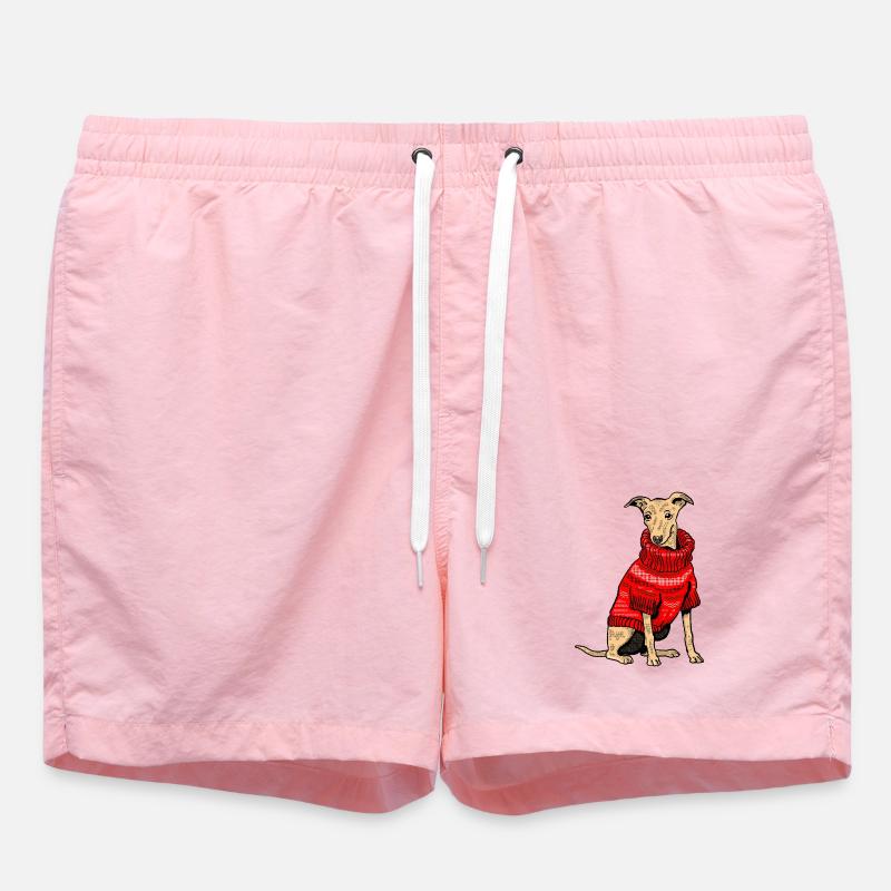 Hund im roten Strickpullover - Badeshorts - Pink