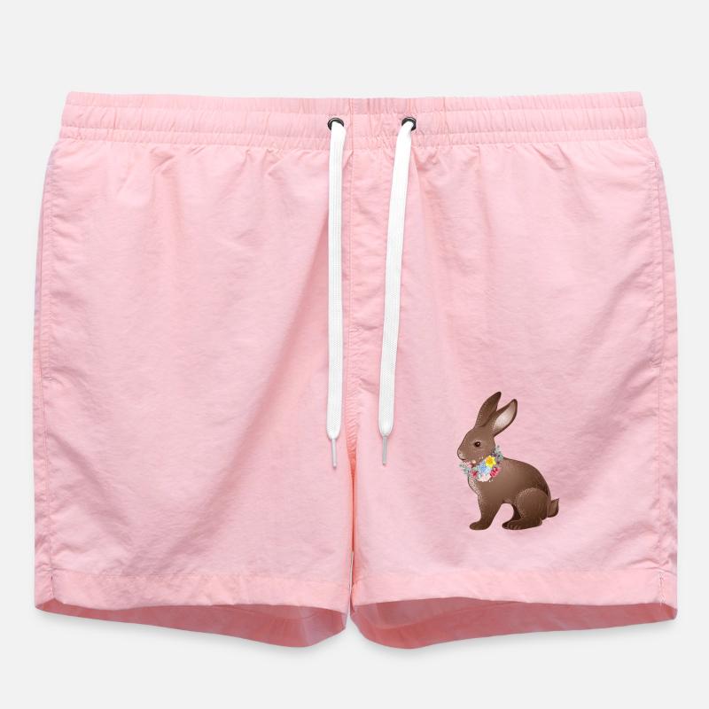 Hand drawn bunny with spring flowers - Swim Trunks - pink
