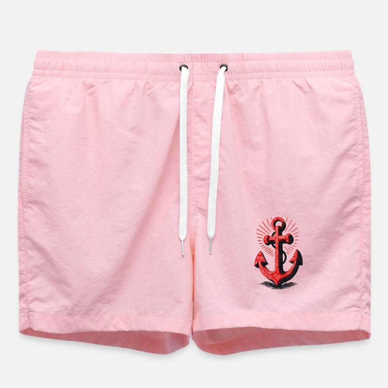 Red Anchor Sunbeam Pattern - Swim Trunks - pink