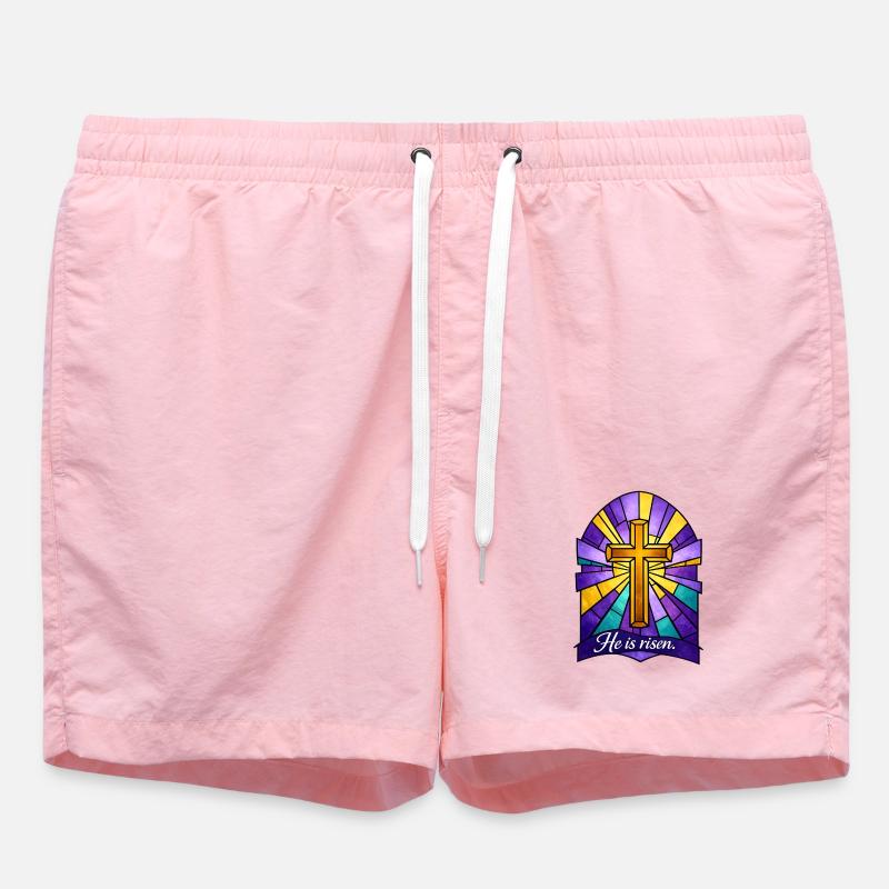 He is Risen Cross Easter - Swim Trunks - pink
