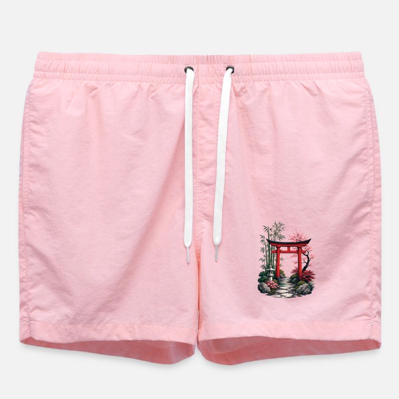 Japanese Garden Path - Swim Trunks - pink