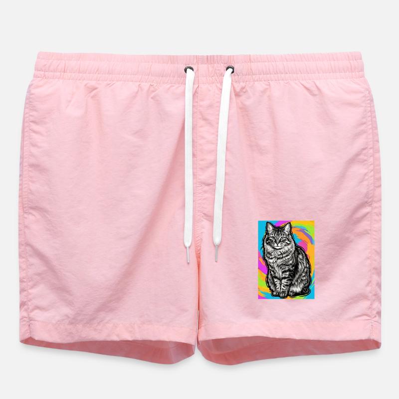 cat - Swim Trunks - pink