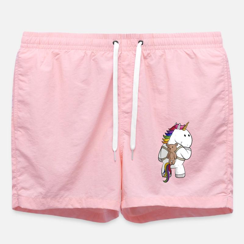 Cartoon unicorn with backpack - Swim Trunks - pink