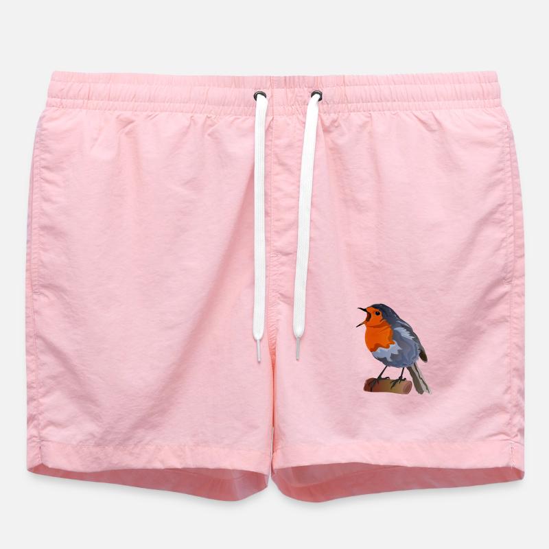 Robin Bird Illustration on Textile - Swim Trunks - pink