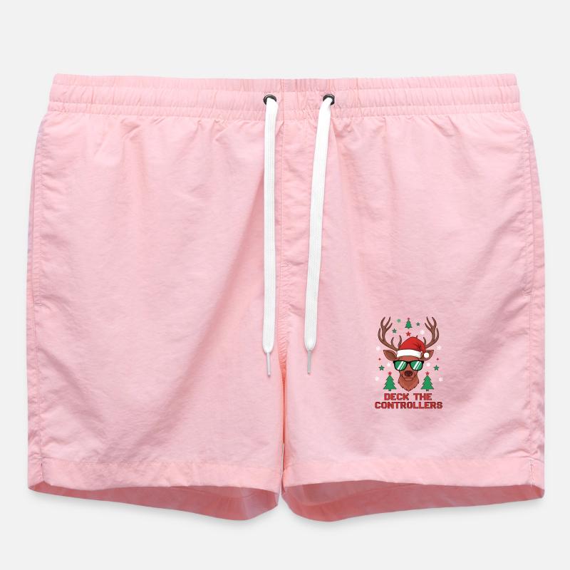 Deck the Controllers Reindeer - Swim Trunks - pink