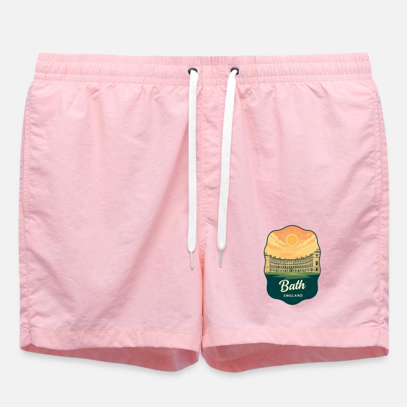 Bath Royal Crescent Retro Sunset Badge - Swim Trunks - pink