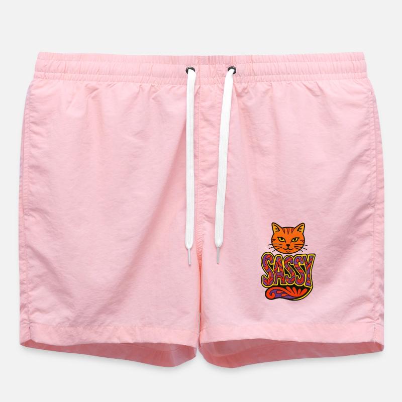 Sassy Cat Psychedelic Script - Swim Trunks - pink