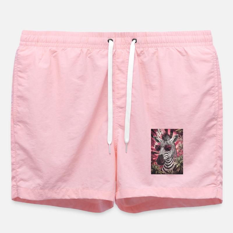Zebra with sunglasses in cannabis psychedel - Swim Trunks - pink