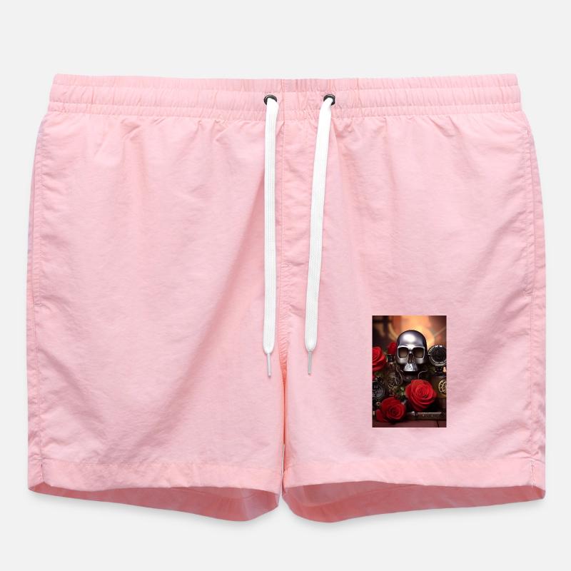 Crâne en métal avec roses - Short de bain - rose