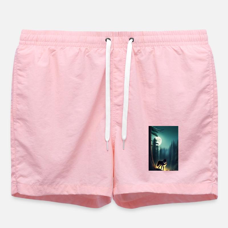 Wolf and Moon - Swim Trunks - pink