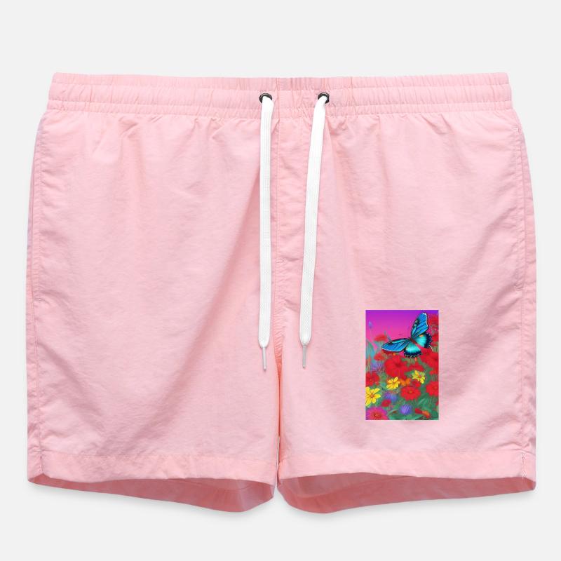 Fleurs et papillon - Short de bain - rose