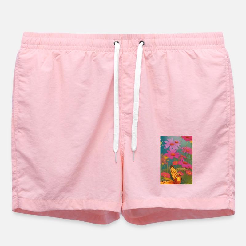 Fleurs et papillon - Short de bain - rose