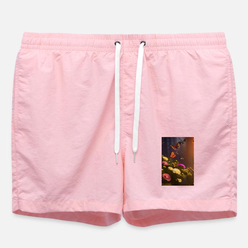 Fleurs et papillon - Short de bain - rose