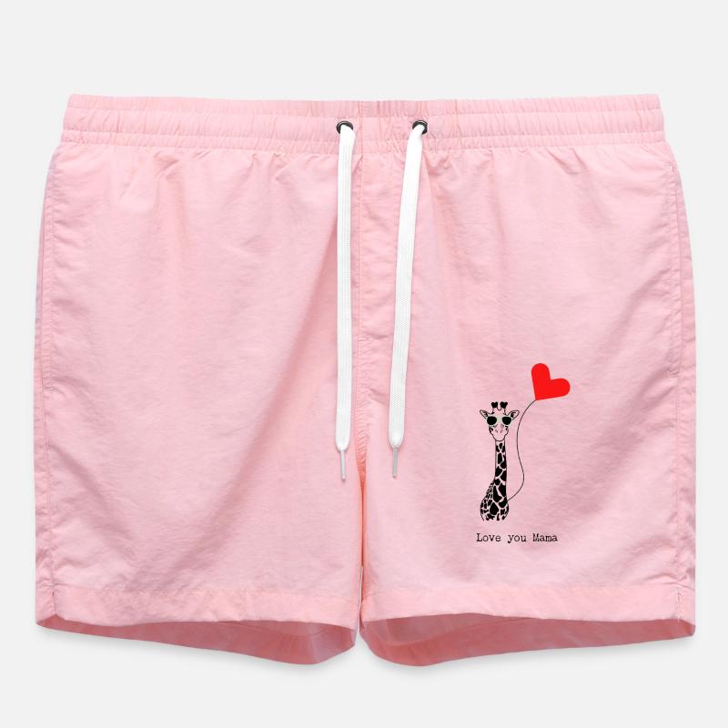 Cool Giraffe with Heart Balloon - Gift Idea - Swim Trunks - pink