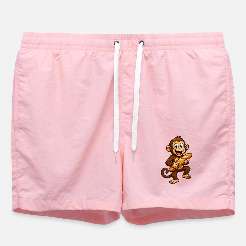 Monkey with Baguette Cartoon - Swim Trunks - pink