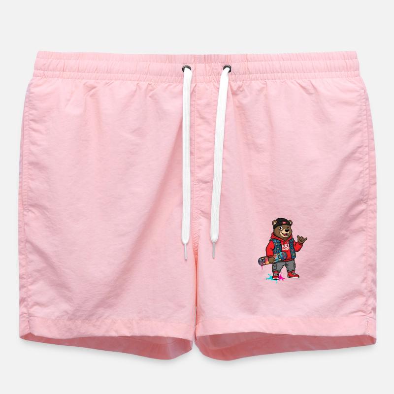 Wave Bear Skateboard Graffiti Pullover Hoodie - Swim Trunks - pink