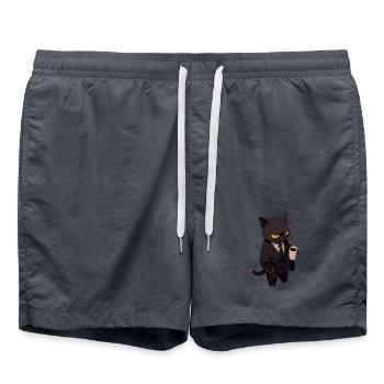 Chat en costume avec du café - Short de bain -  - Devant